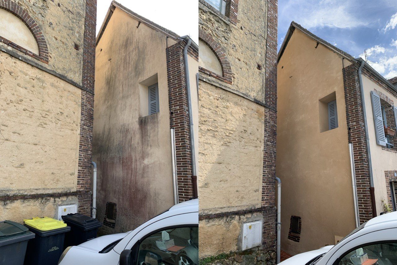 Comparaison du nettoyage de façade sur pignon ancien
