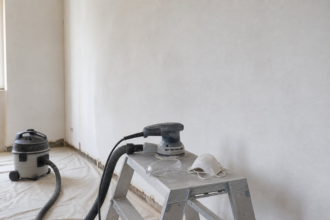 Cale à poncer ou ponceuse excentrique pour un mur