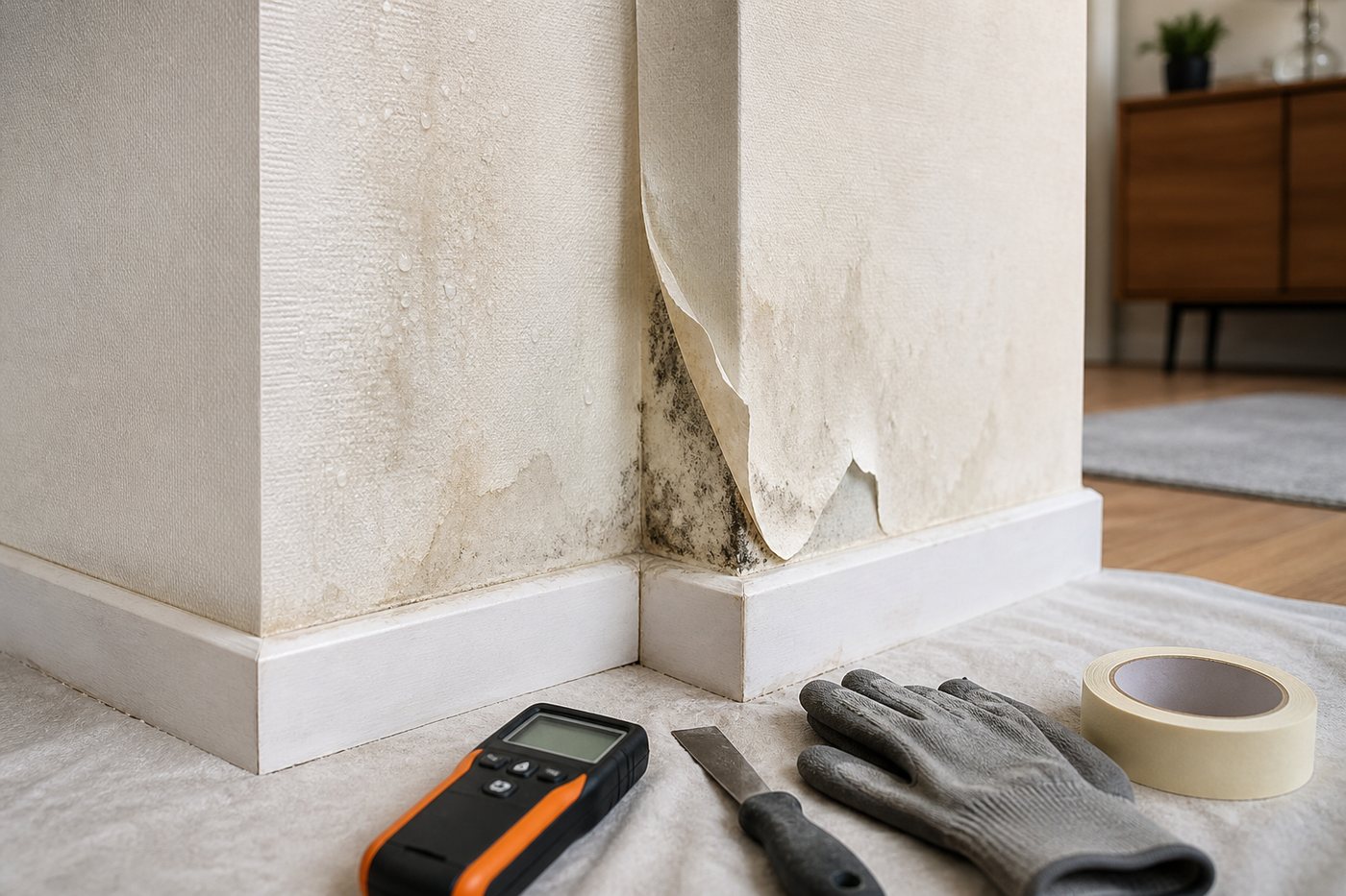 Condensation sur mur froid et papier peint