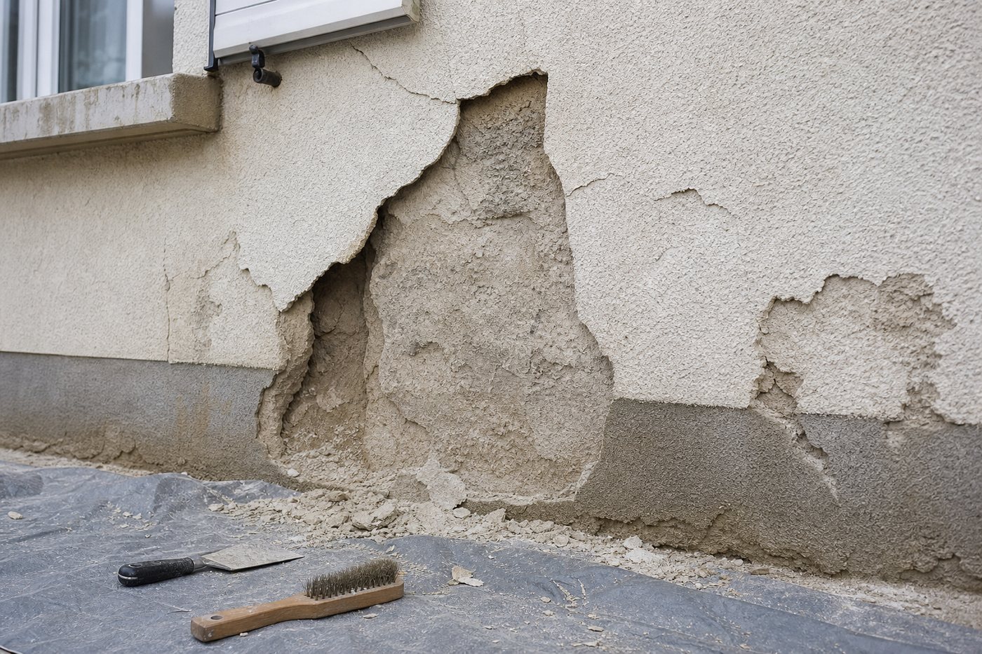 Crépi qui se décolle par plaques