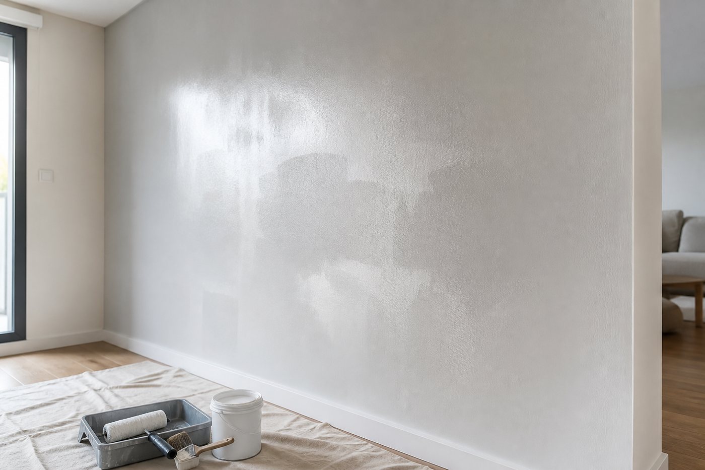 Différences de brillance sur un mur peint : les embus