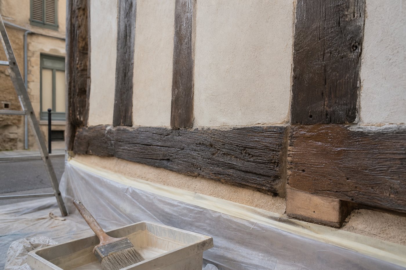 Entretien des colombages d'une maison ancienne au Mans