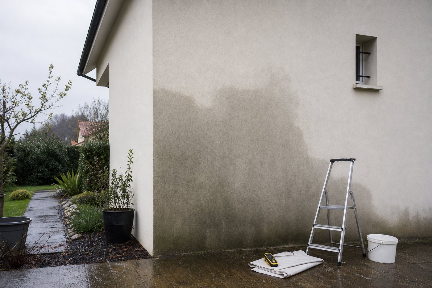 Façade qui reste humide longtemps après la pluie