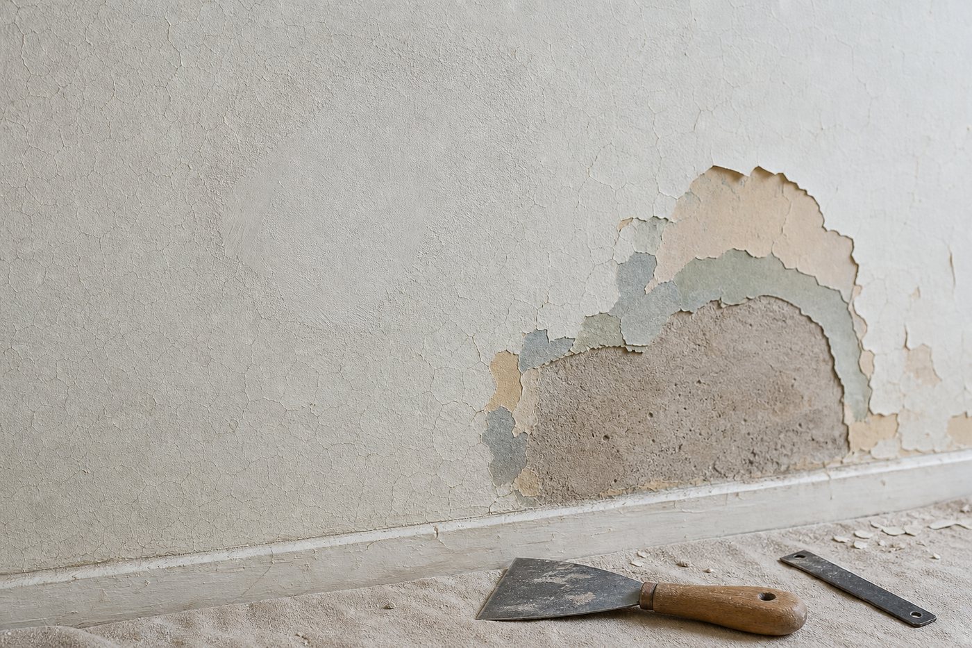 Microfissures de faïençage sur un mur intérieur