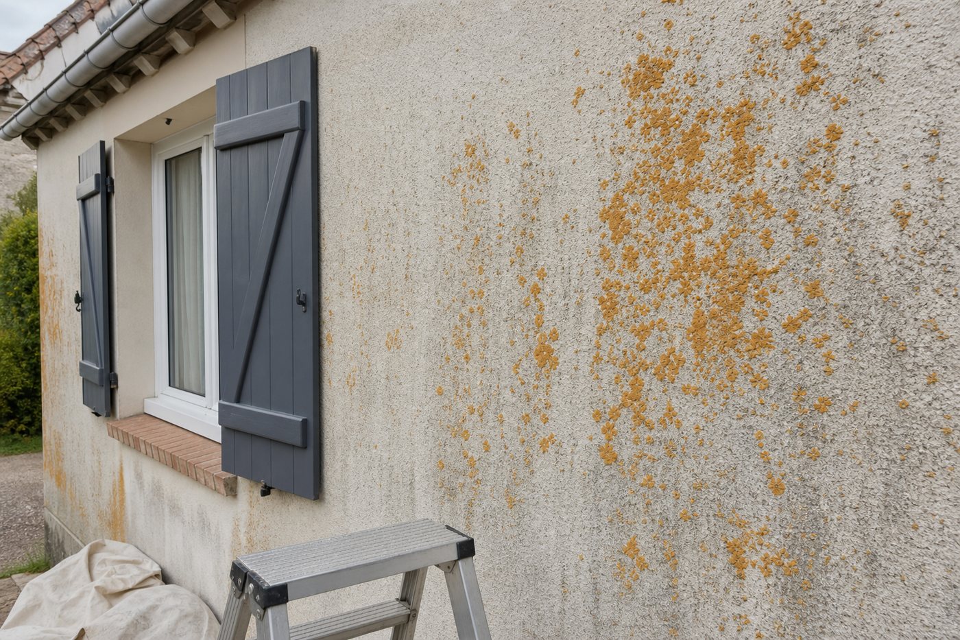 Lichen orange sur un mur extérieur
