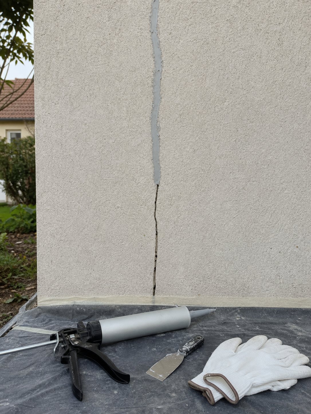 Mastic ou enduit souple pour une fissure de façade