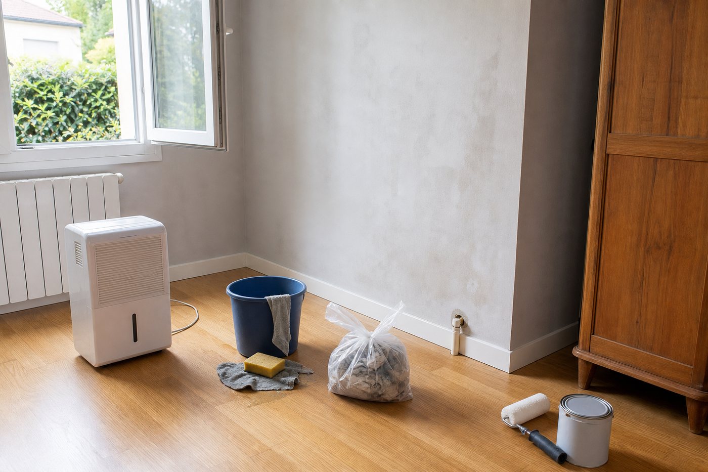 Traiter la moisissure derrière une armoire contre le mur