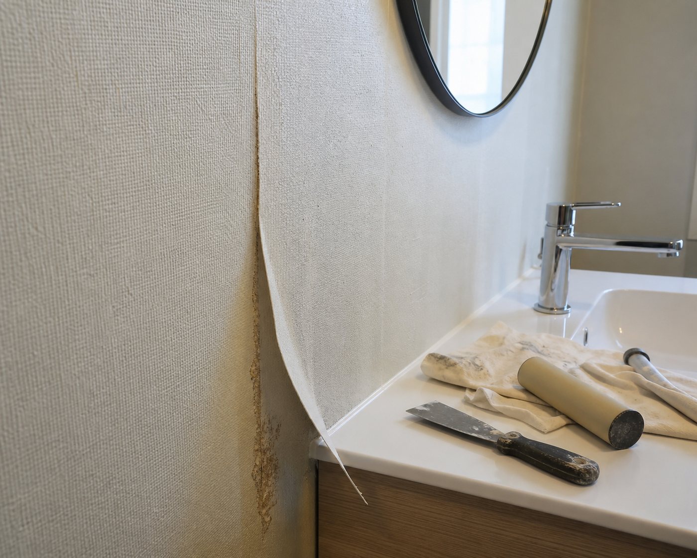 Papier peint qui se décolle dans la salle de bain