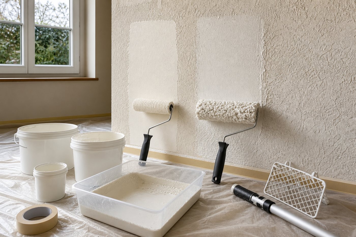 Peindre un mur en crépi intérieur : outils et rendement