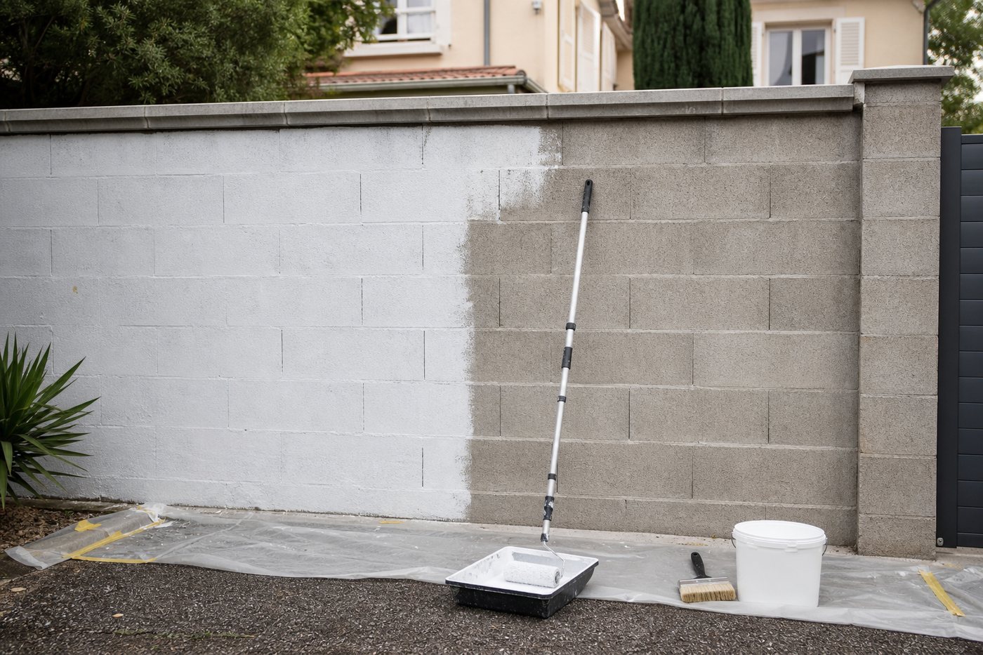 Peindre un mur de clôture en parpaing
