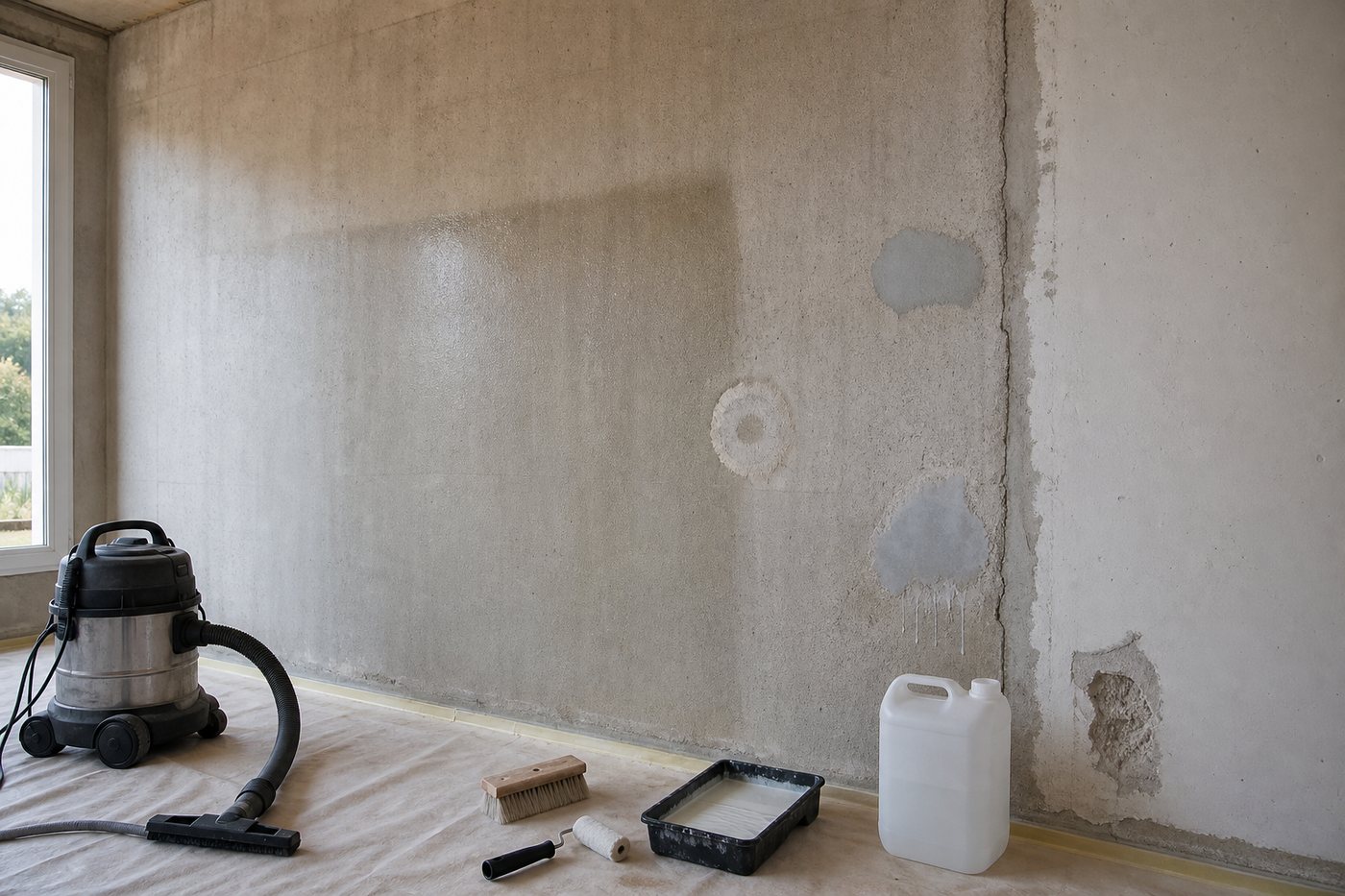 Peindre un mur en béton brut intérieur : accrochage