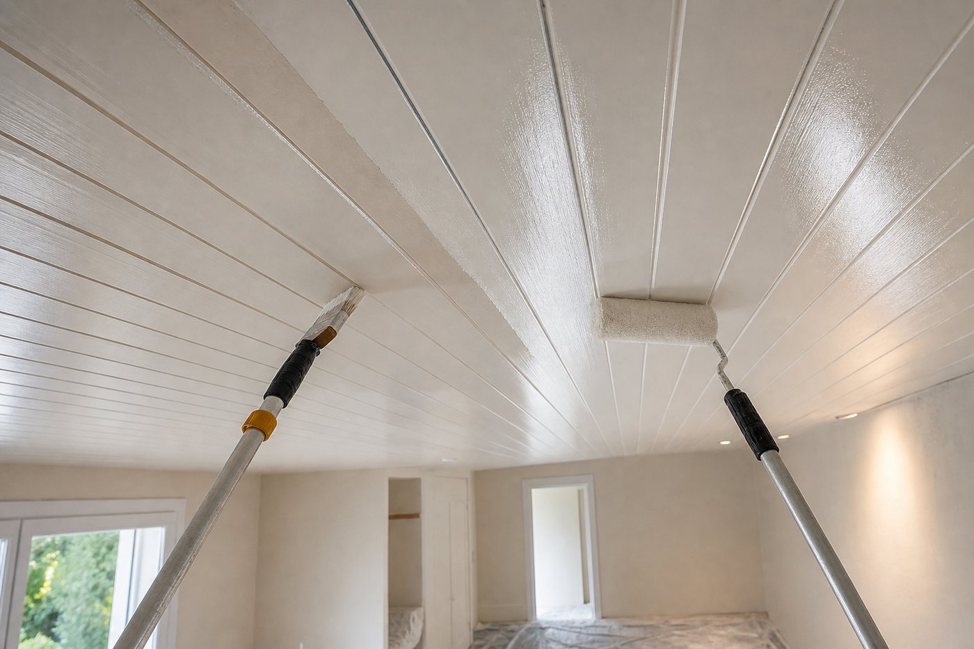 Peindre un plafond en lambris sans traces entre les lames