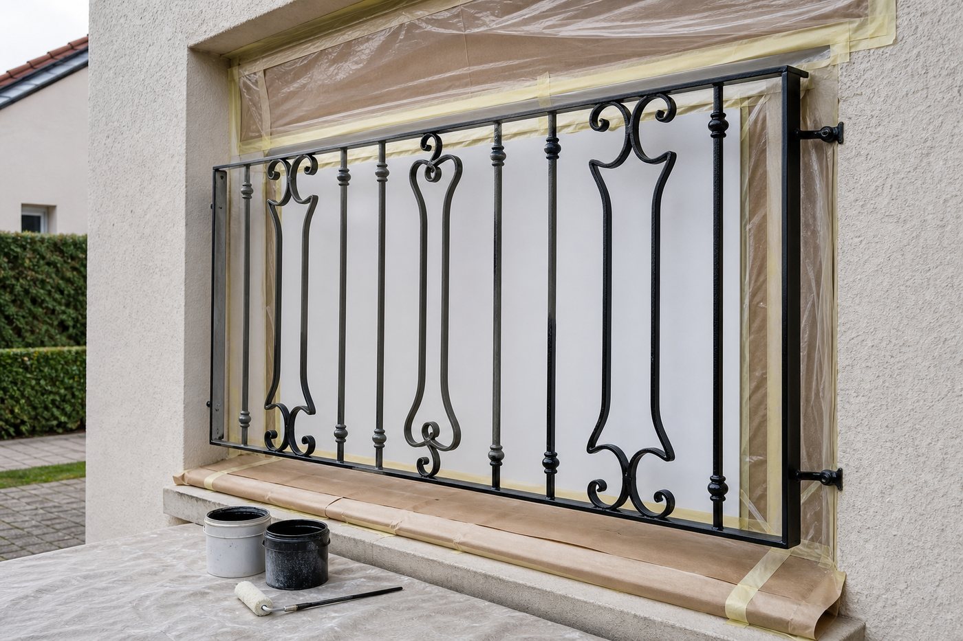 Peindre une grille de fenêtre en fer forgé