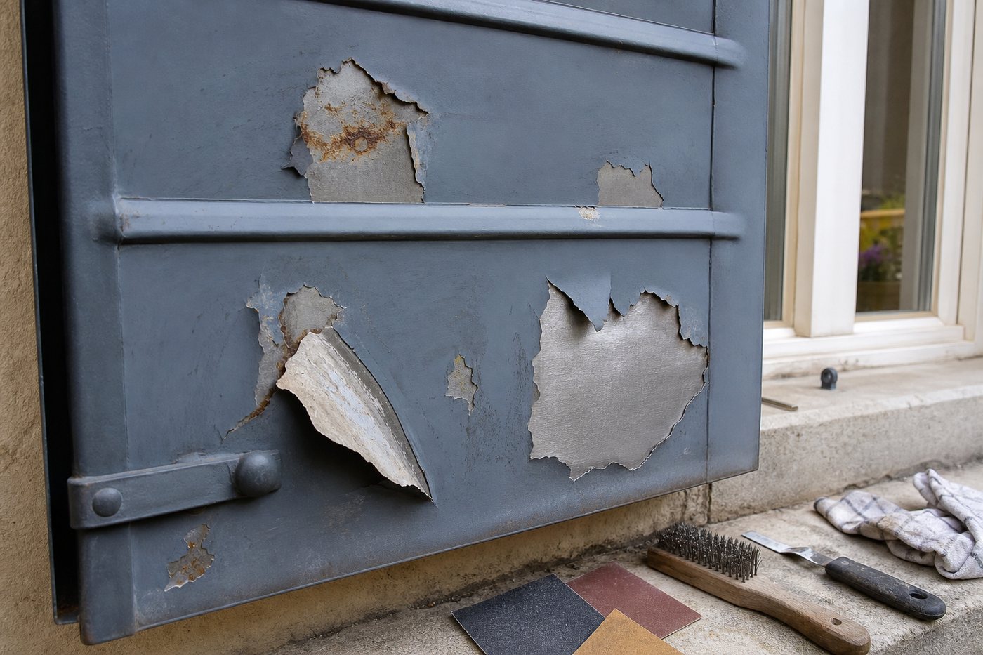 Peinture qui cloque sur un volet métallique