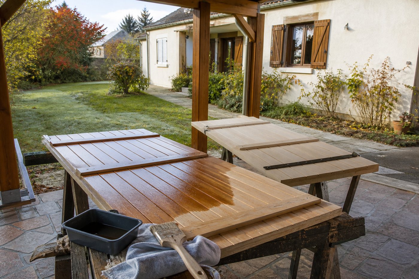 Lasurer des volets en automne