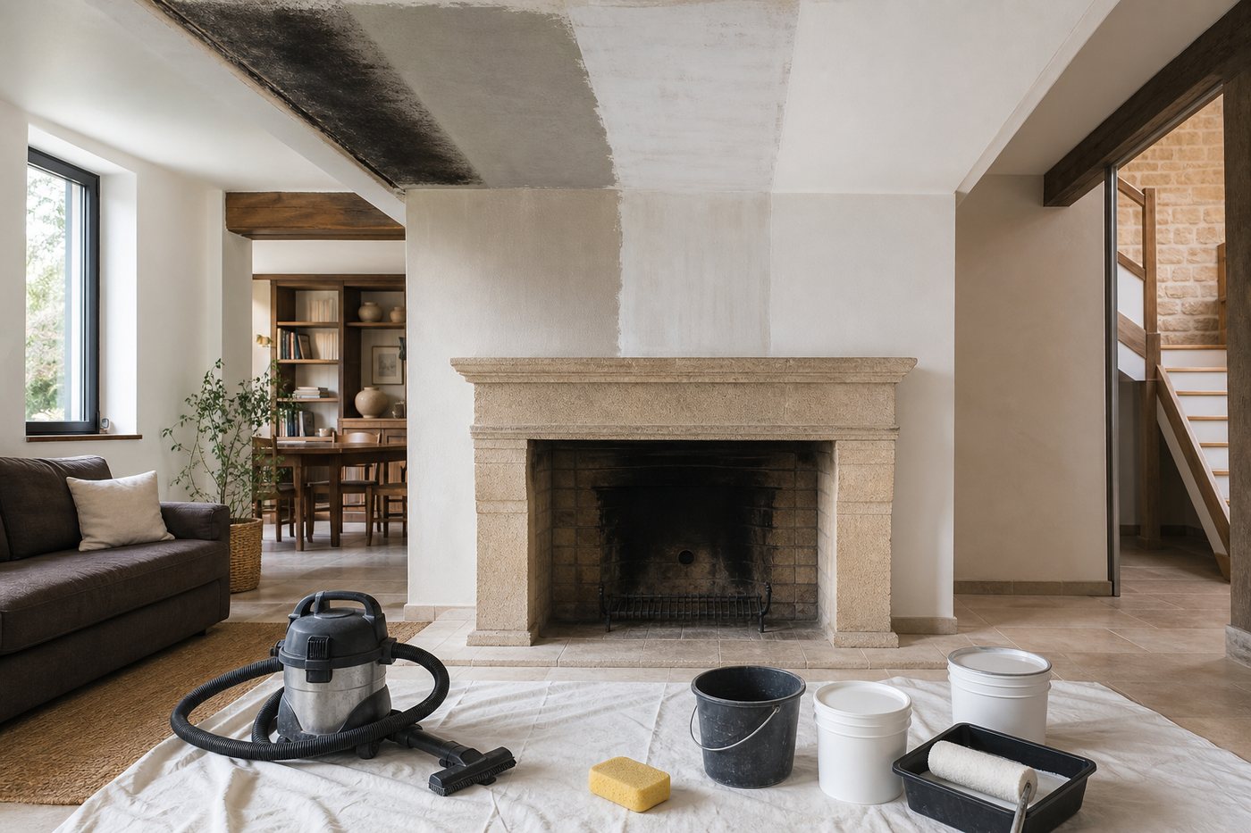 Plafond noirci au-dessus d'une cheminée : que faire