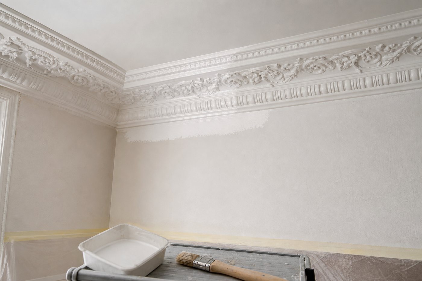 Repeindre des moulures au plafond sans noyer les reliefs