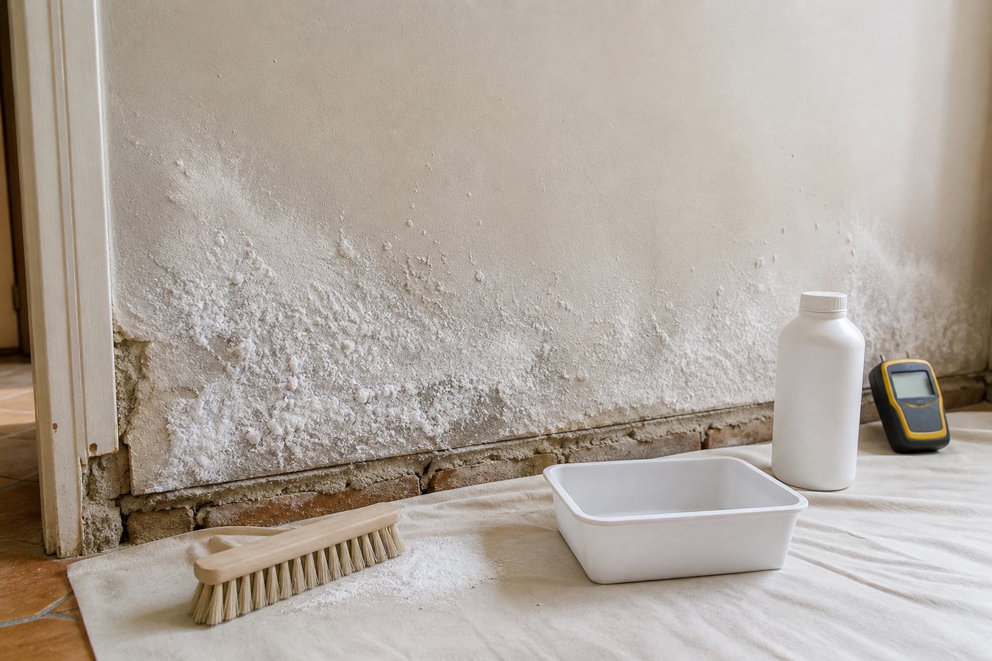 Salpêtre en bas d'un mur intérieur : que faire