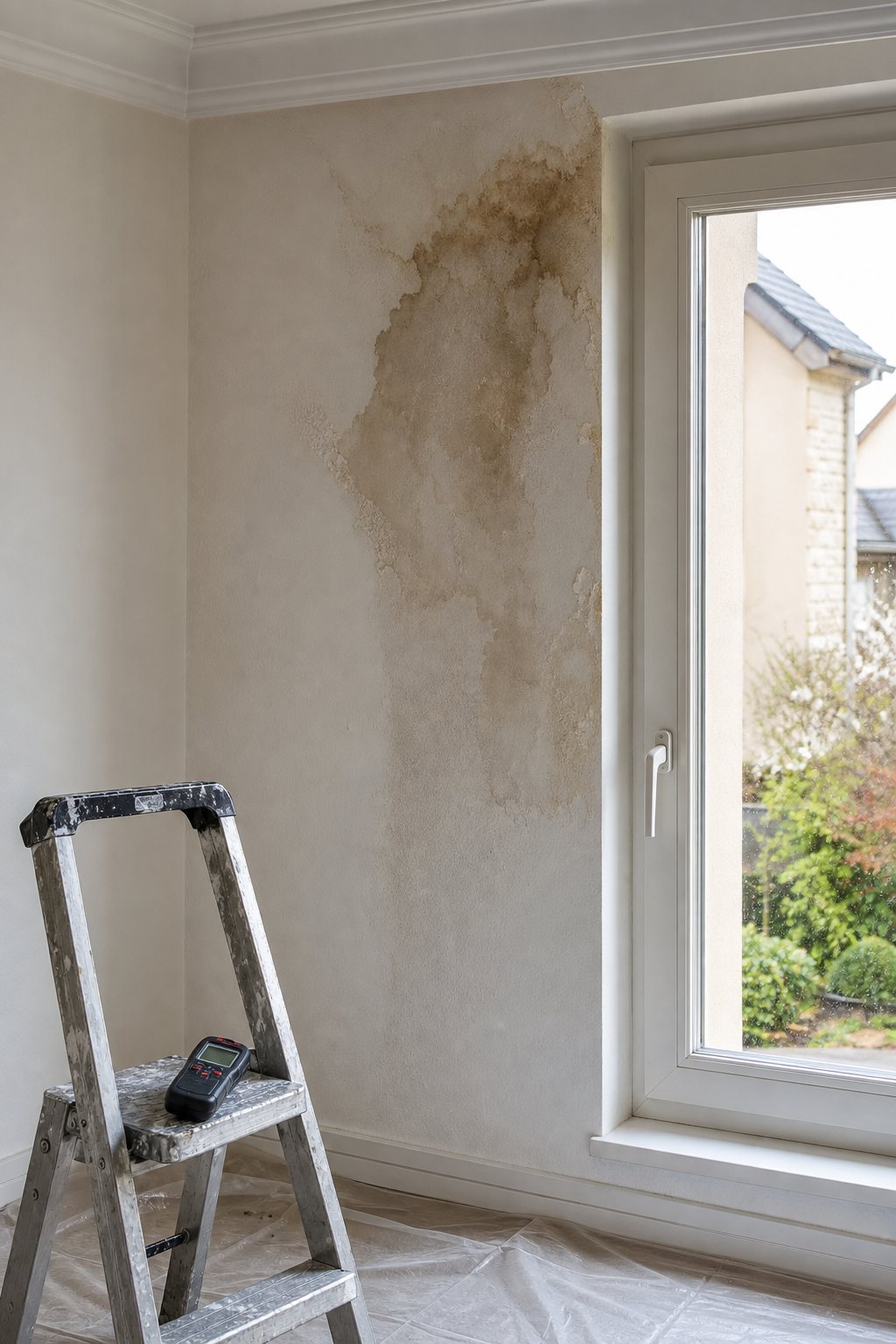 Tache d'humidité sur un mur intérieur venant de la façade