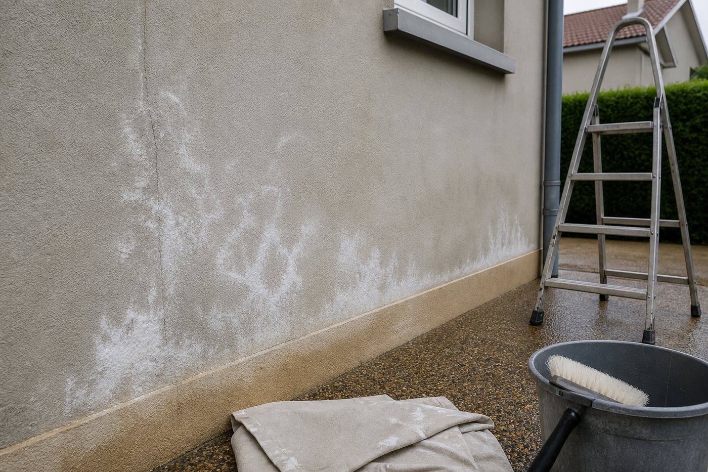 Taches blanches sur un mur extérieur