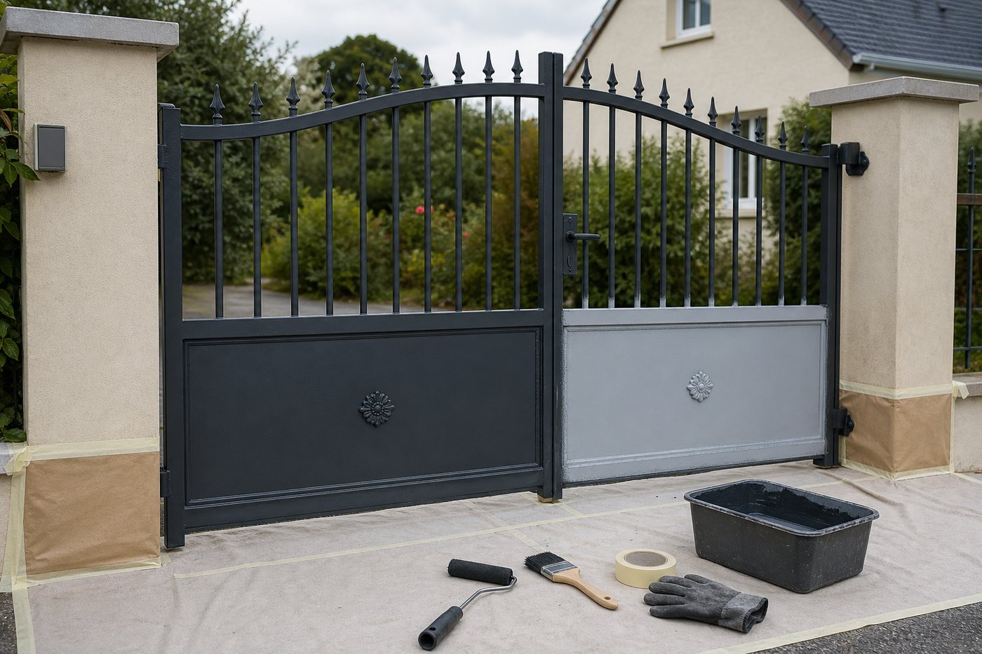 Thermolaquage ou peinture pour un portail
