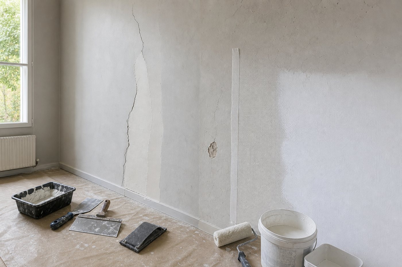 Toile de verre ou enduit pour masquer des fissures