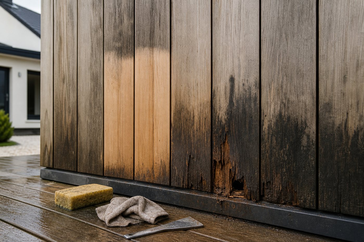 Traces noires sur un bardage bois