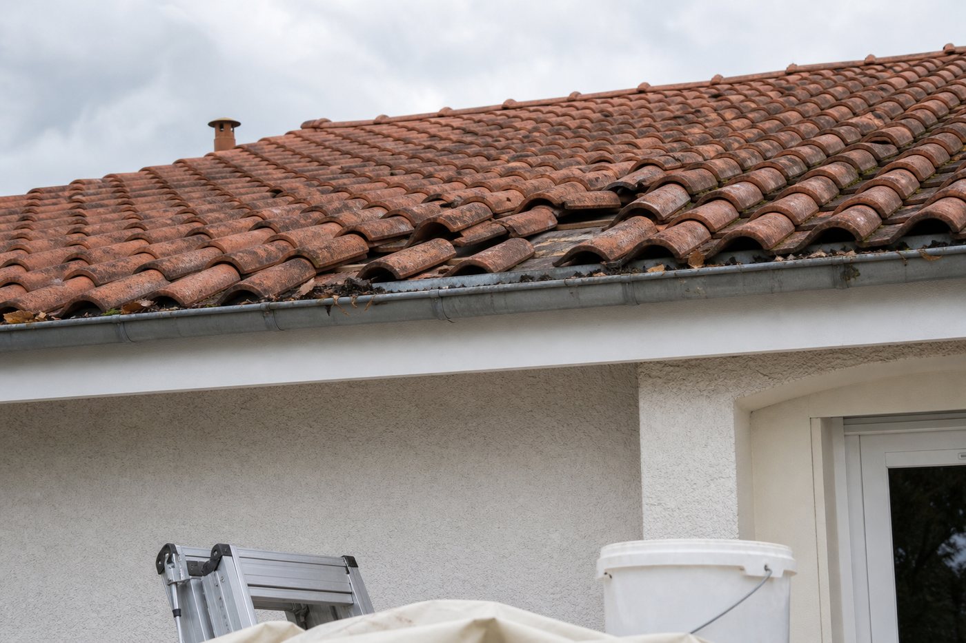 Tuiles déplacées après une tempête