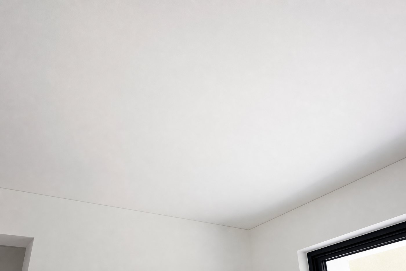 Plafond peint vu en lumière rasante, surface uniforme