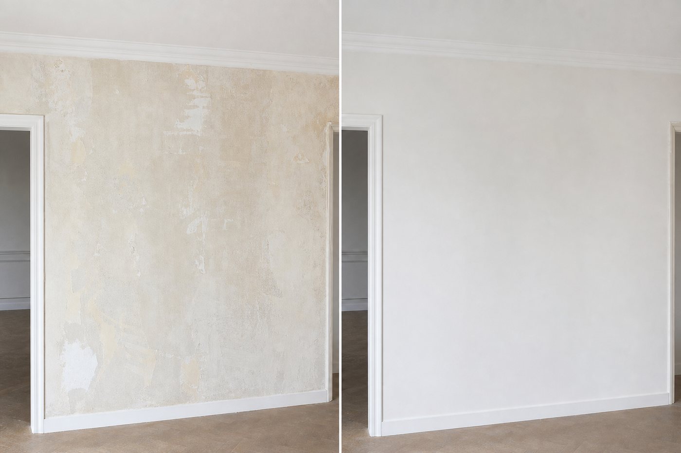 Mur avant et après ratissage et ponçage